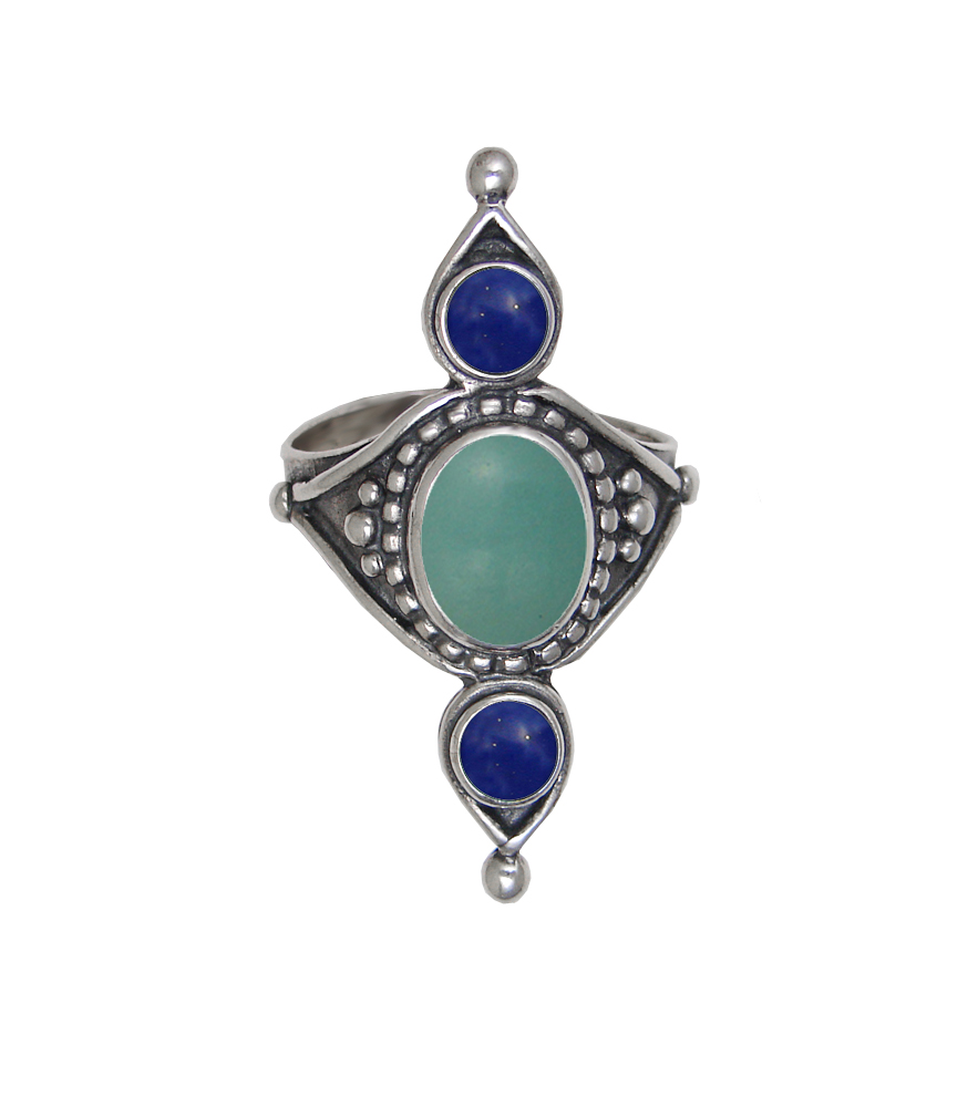 Sterling Silver Royal Ring With Aventurine And Lapis Lazuli Size 10